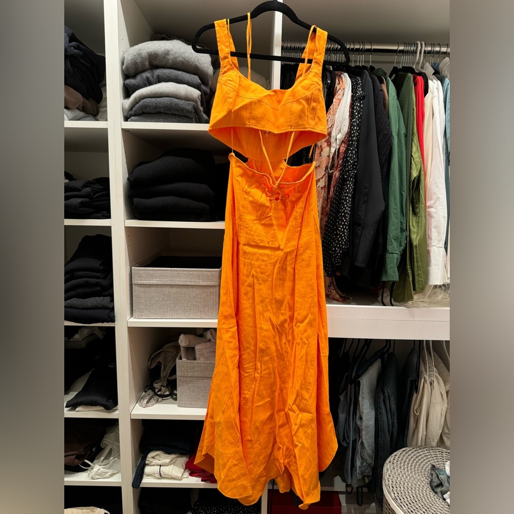 CULT GAIA ORANGE LINEN DRESS W/ CUTOUTS